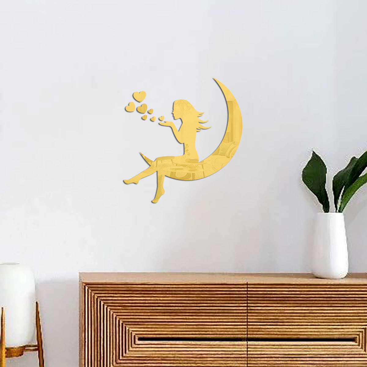Moon Girl Mirror Sticker 1mm Acrylic 3D Wall Decal for Room and Bedroom Decorations - Korvel