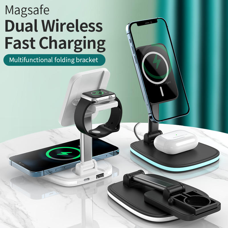 Multi functional wireless charging desktop magnetic bracket suitable for folding wireless chargers for Apple and Huawei phones - Korvel