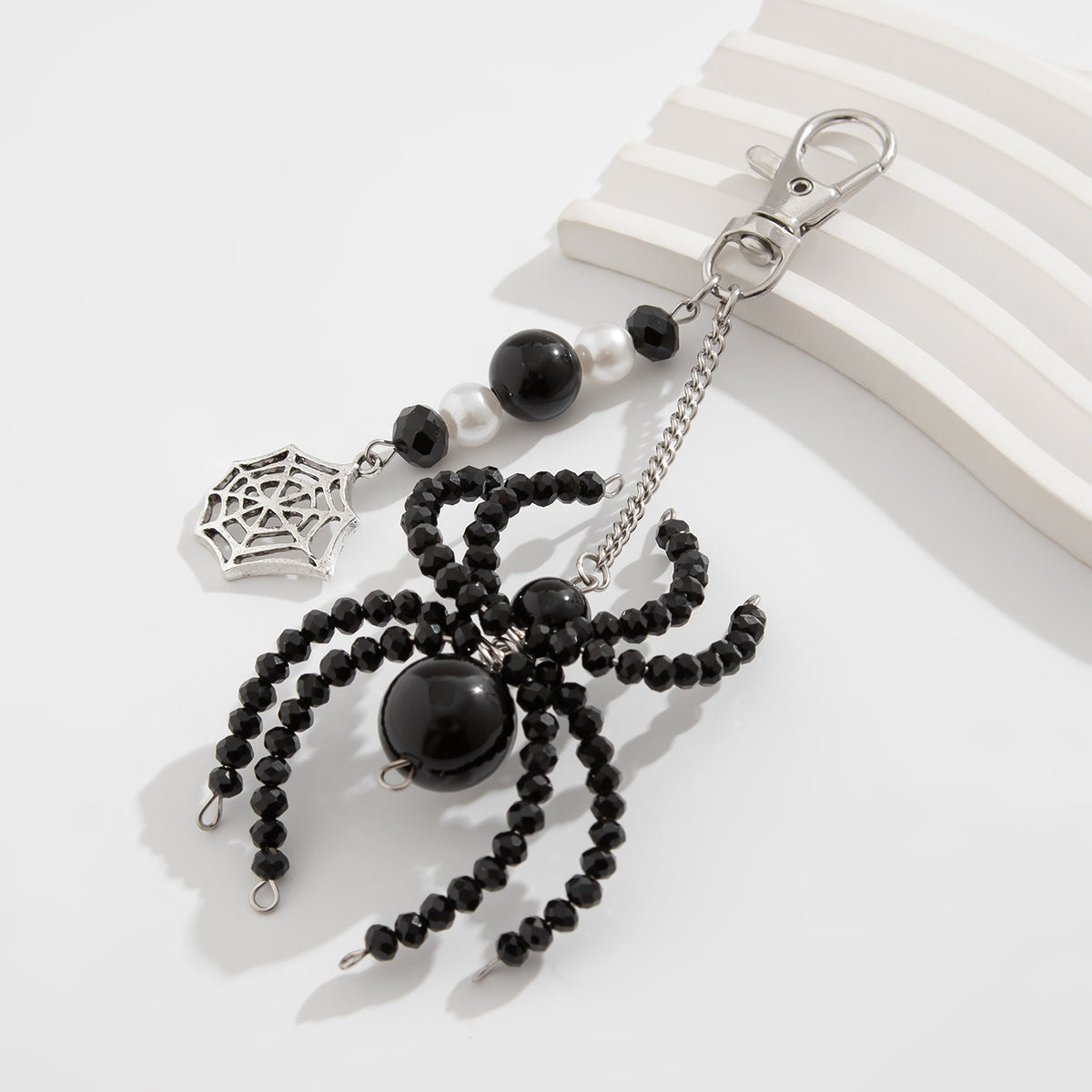3-piece Sunflower Crystal Keychain White Pearl Weaving Spider Accessory Set - Korvel