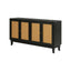 Handcrafted Premium Grain Panels Rattan Sideboard Buffer Cabinet Accent Storage Cabinet With 4 Rattan Doors BLACK - Korvel