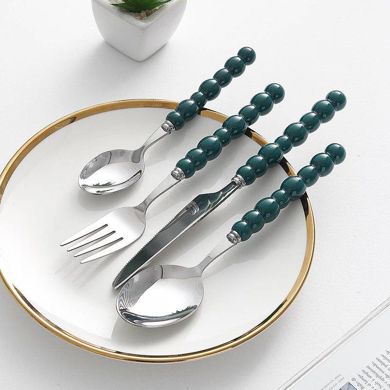 Set of 4 Stainless Steel price Creative Stainless Steel Colorful Pearl Handle Spoon Fork Knife High End Cutlery Set - Korvel