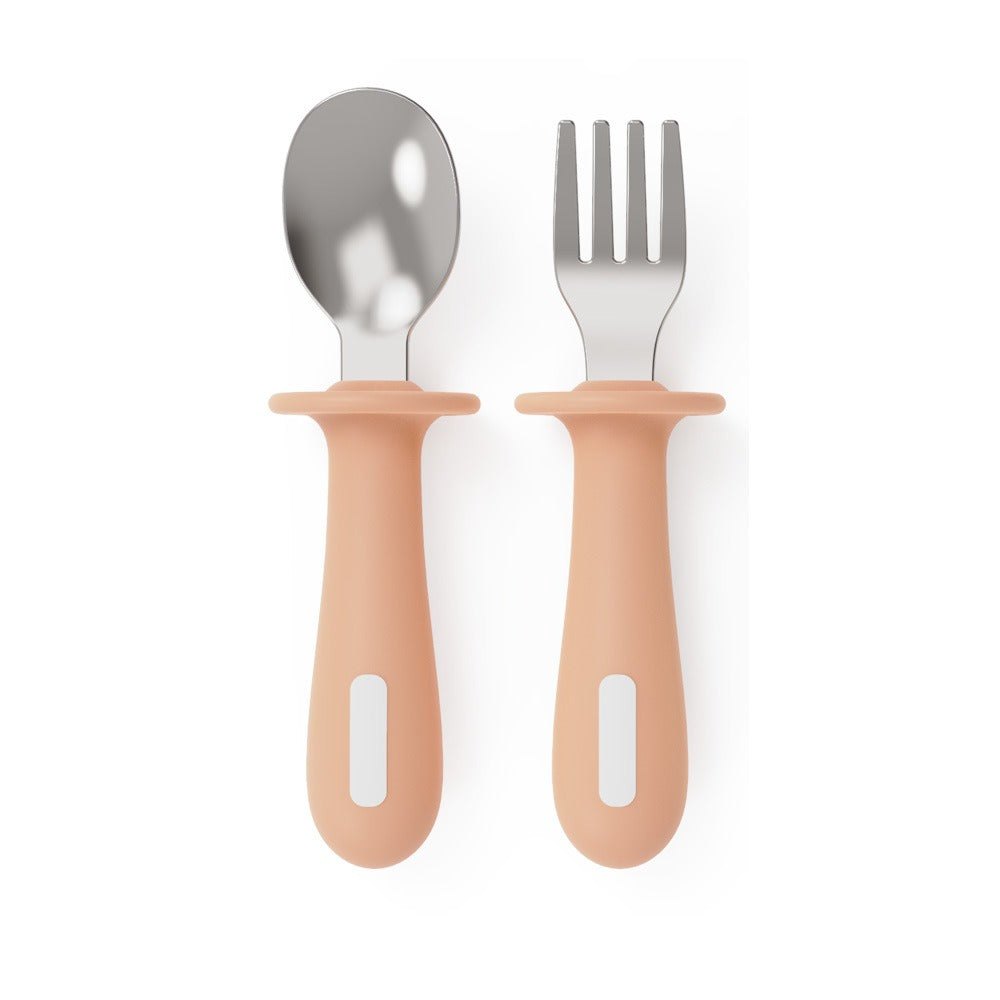 Adjustable color PPSU silicone fork and spoon set, children's stainless steel spoon and fork, baby training supplementary food tableware set of 2 pieces - Korvel