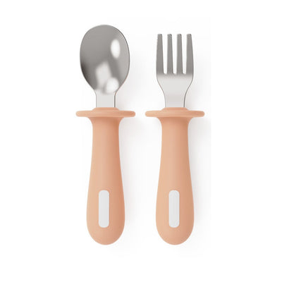 Adjustable color PPSU silicone fork and spoon set, children's stainless steel spoon and fork, baby training supplementary food tableware set of 2 pieces - Korvel