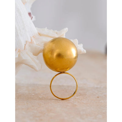 Stylish Unique Stainless Steel 26mm Big Ball Adjustable 18K Gold Color Ring Waterproof Personalized Finger Jewelry Gift - Korvel