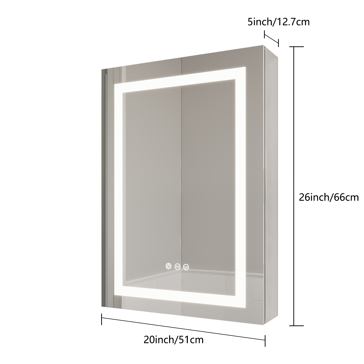 26x20 inch(Left Door) bathroom medicine cabinet with LED mirror 3000K~6000K single door lighting bathroom cabinet with touch switch adjusta - Korvel