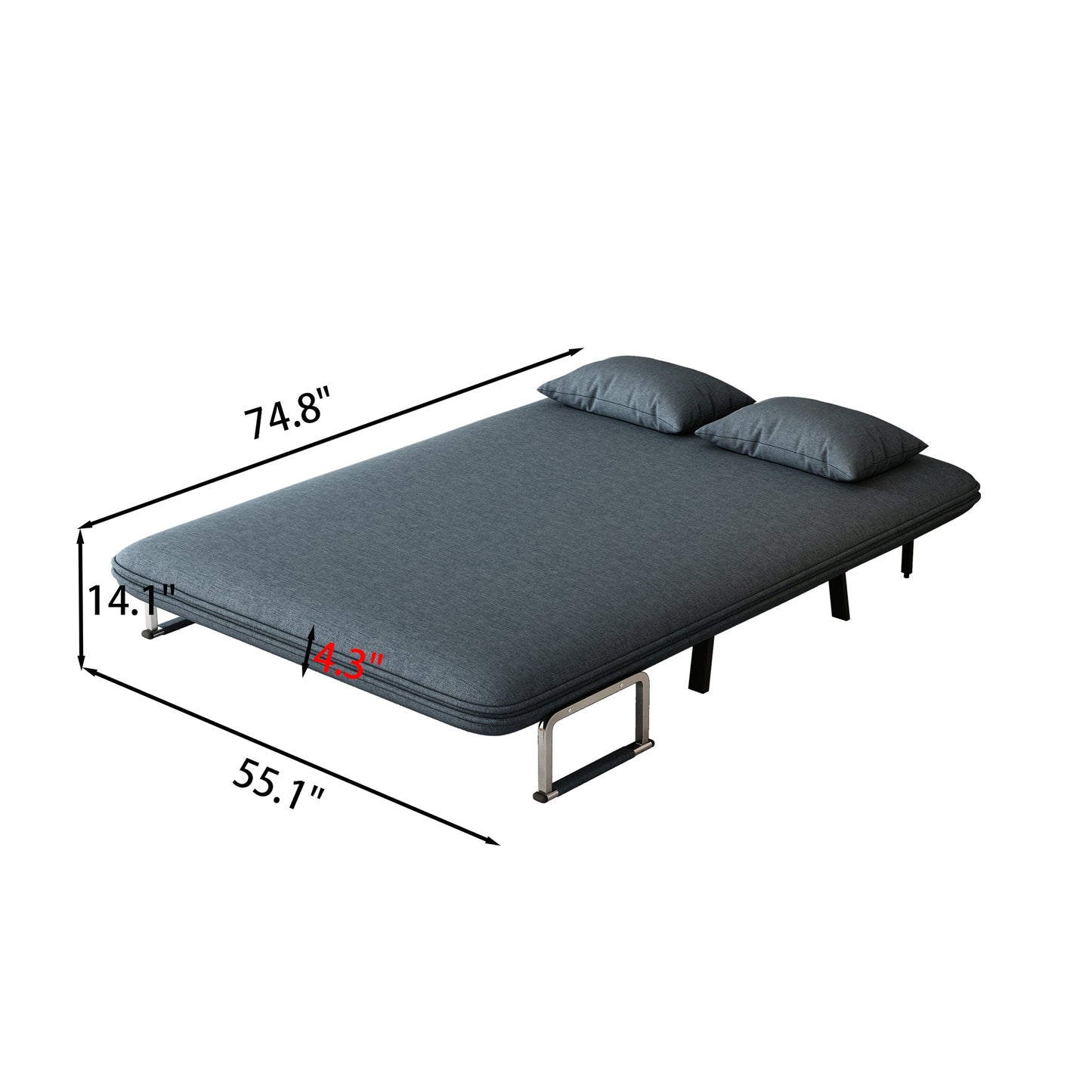 55″ Convertible Chair Bed Tri-Fold Sofa Bed with Adjustable Backrest & Pillow - Korvel