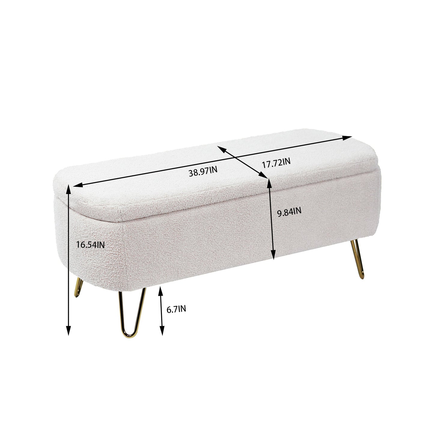 Ivory White Storage Ottoman Bench with Gold Legs