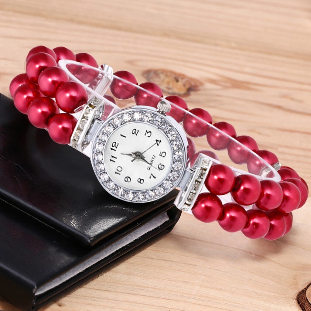 Crystal Watch Fashion Women Watch Pearl String Watch Strap Quartz Bracelet Watch models Female Clock Ladies damenuhr reloj mujer - Korvel