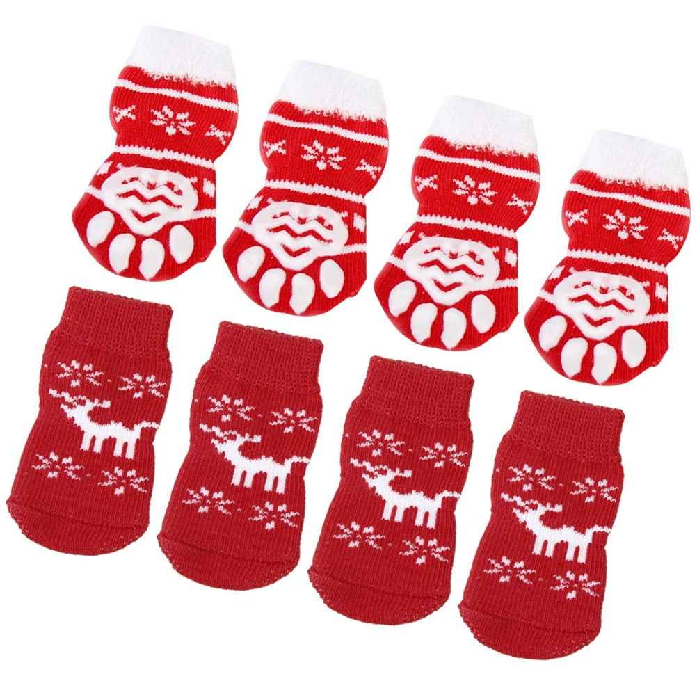 8pcs Pet Warm Cotton Socks Soft Anti Slip Claw Pattern Protect Feet Cold Snow Christmas Dog Cat Stockings Gifts - Korvel