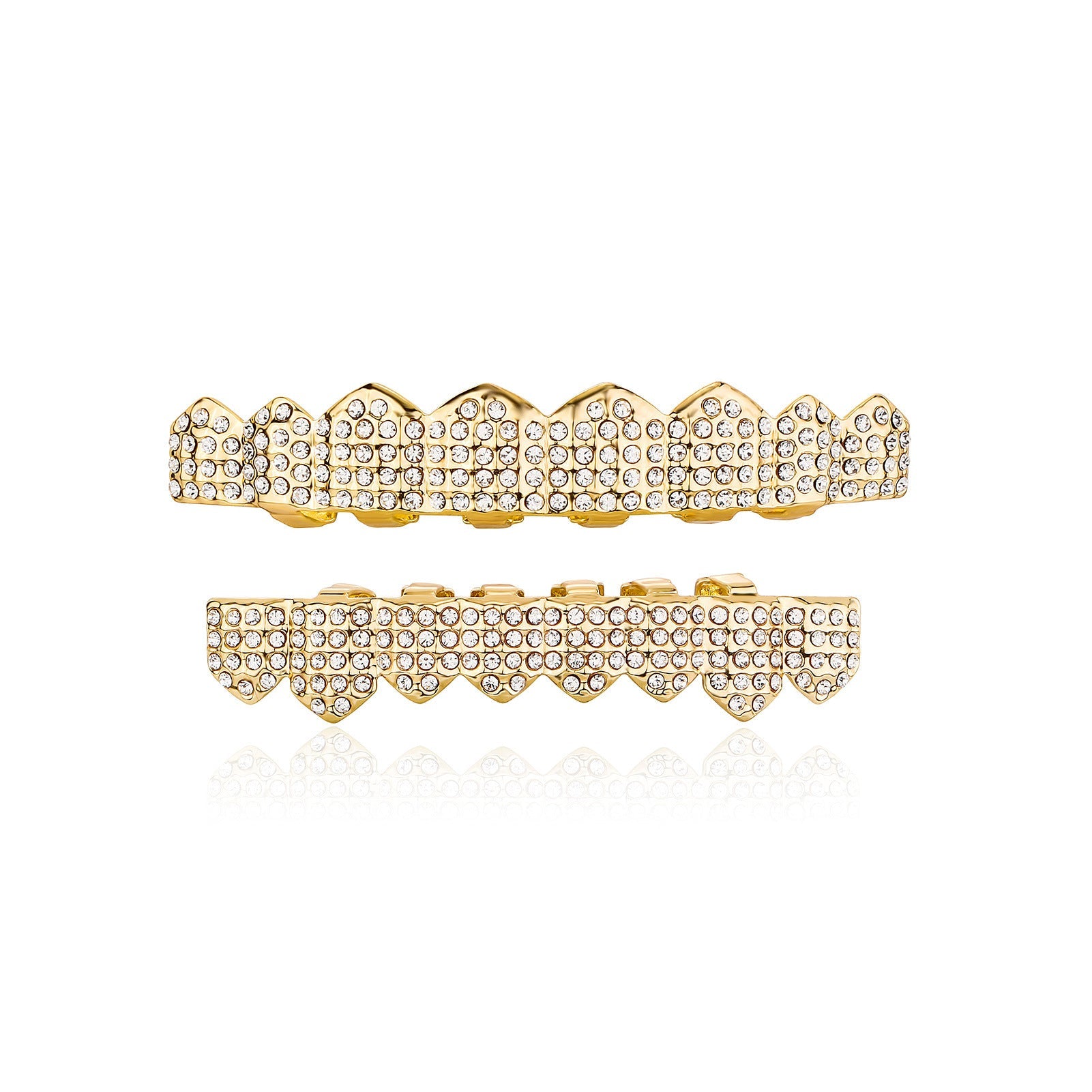 Real gold electroplated gold tooth set eight tooth full diamond hip hop tooth set tee grills - Korvel