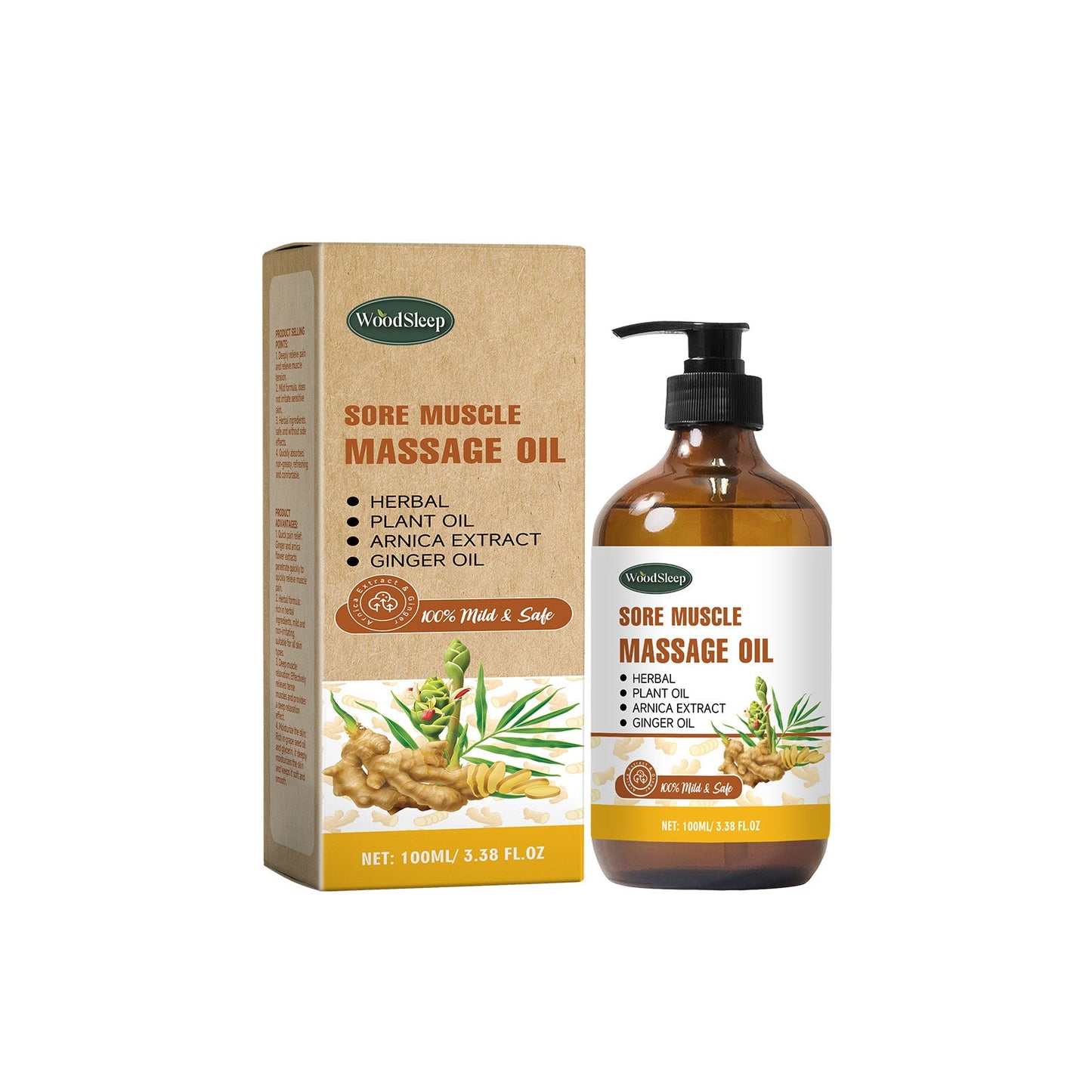 Woodsleep Ginger Muscle Massage Oil, Nourishing Skin Massage Care Essential Oil For Legs, Body And Joints - Korvel