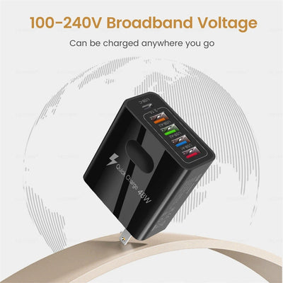 48W Multi-Interface 4USB Charger with PD Fast Charging