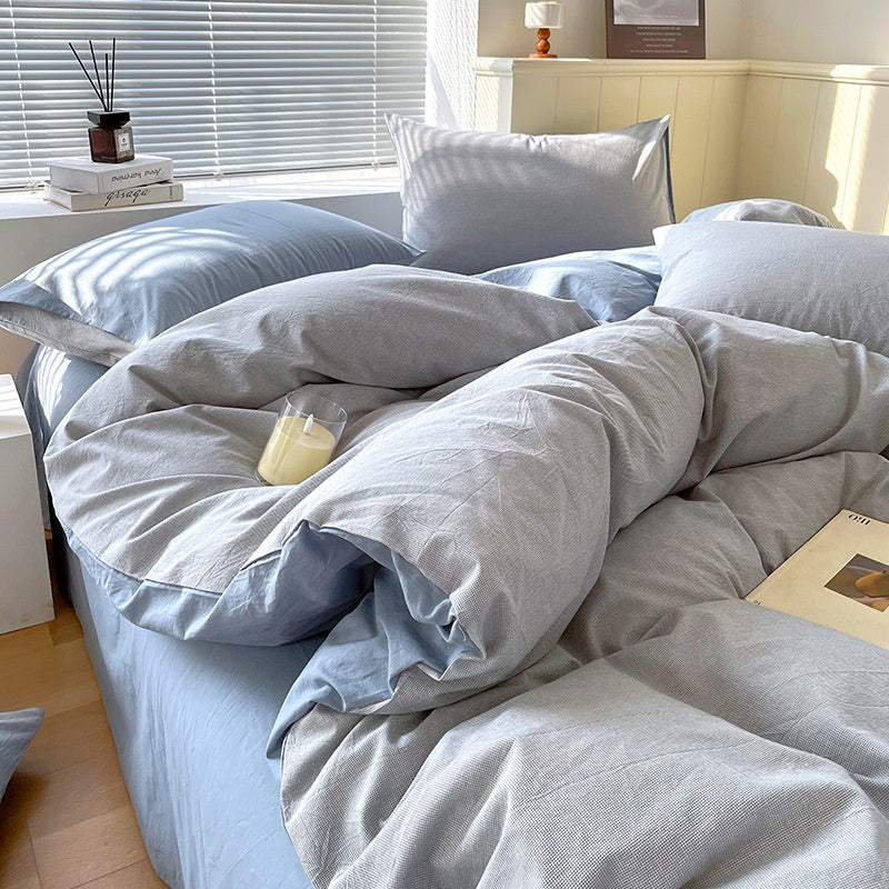 Cotton Dyed Washed Cotton Bedding Set Pure Cotton A Class Flat Sheet Quilt Cover Fitted Sheet Quilt Cover Three-Piece Set Striped - Korvel