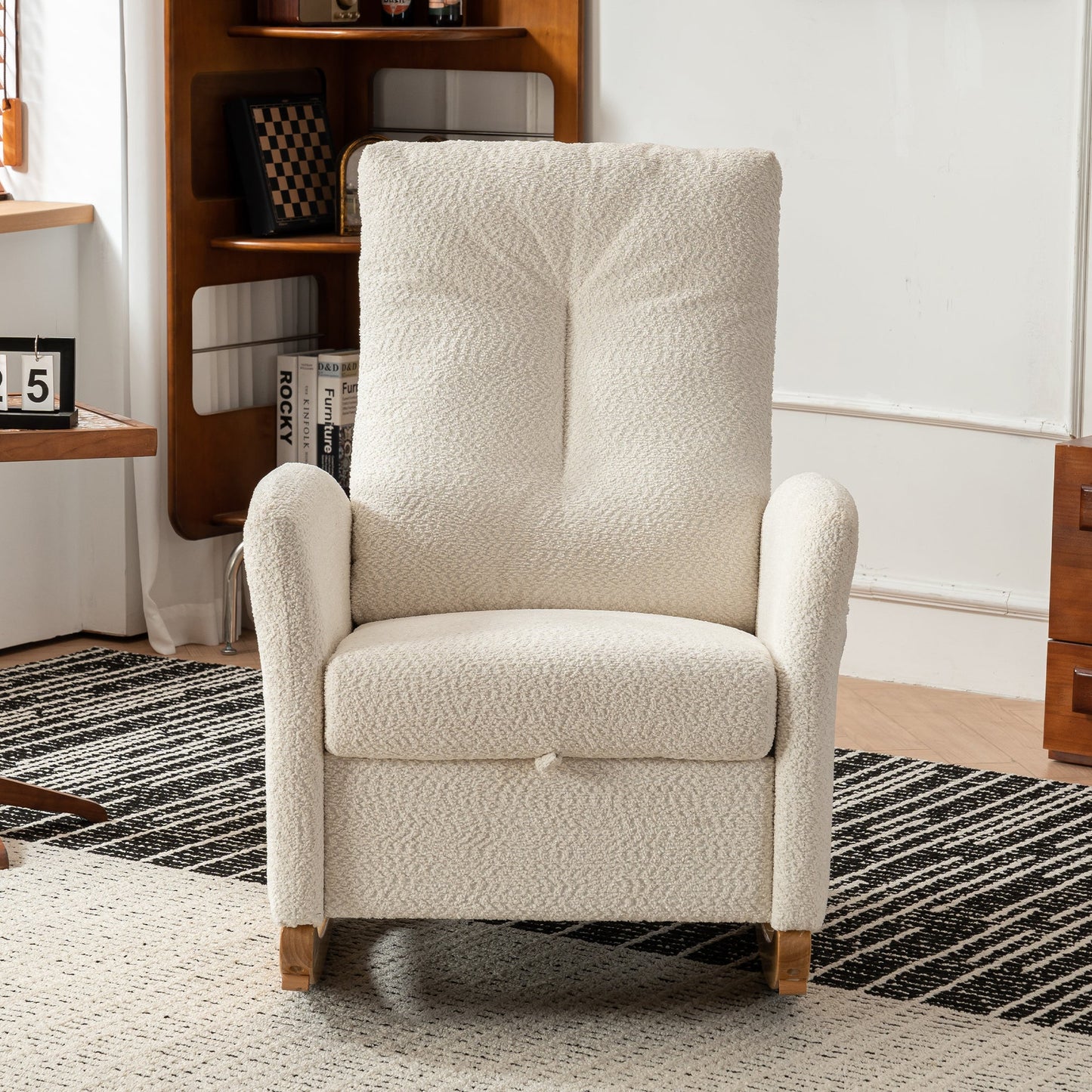 Accent Rocking  Chair with Footrest High Back Rubber Wood Rocking Legs Bedroom Living Space - Korvel