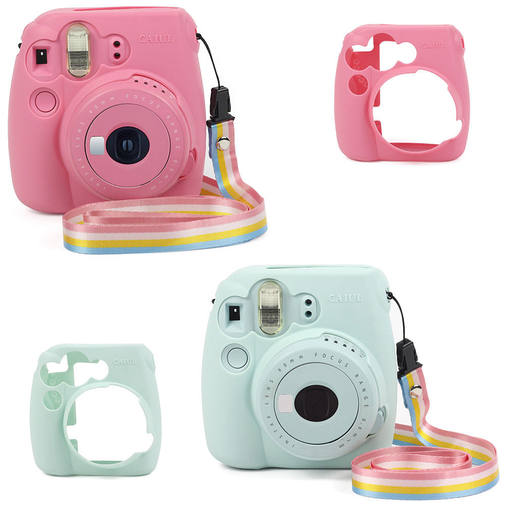 For Fujifilm Instax Mini 8 Mini 9 Camera PU Leather Color Bag Instax Mini case with Shoulder Strap Transparent Crystal Cover - Korvel