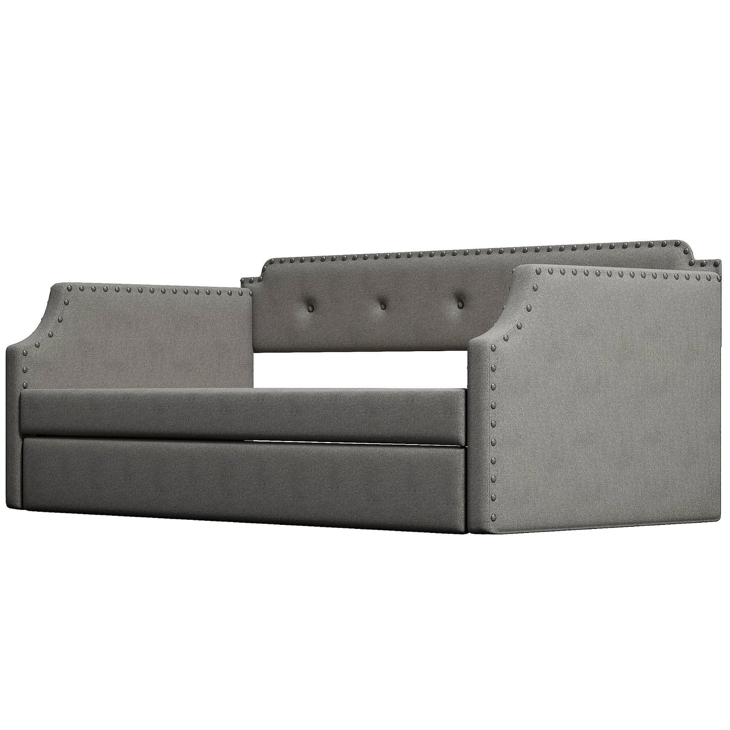Upholstered Daybed with Trundle, Wood Slat Support,Upholstered Frame Sofa Bed   Twin Gray - Korvel
