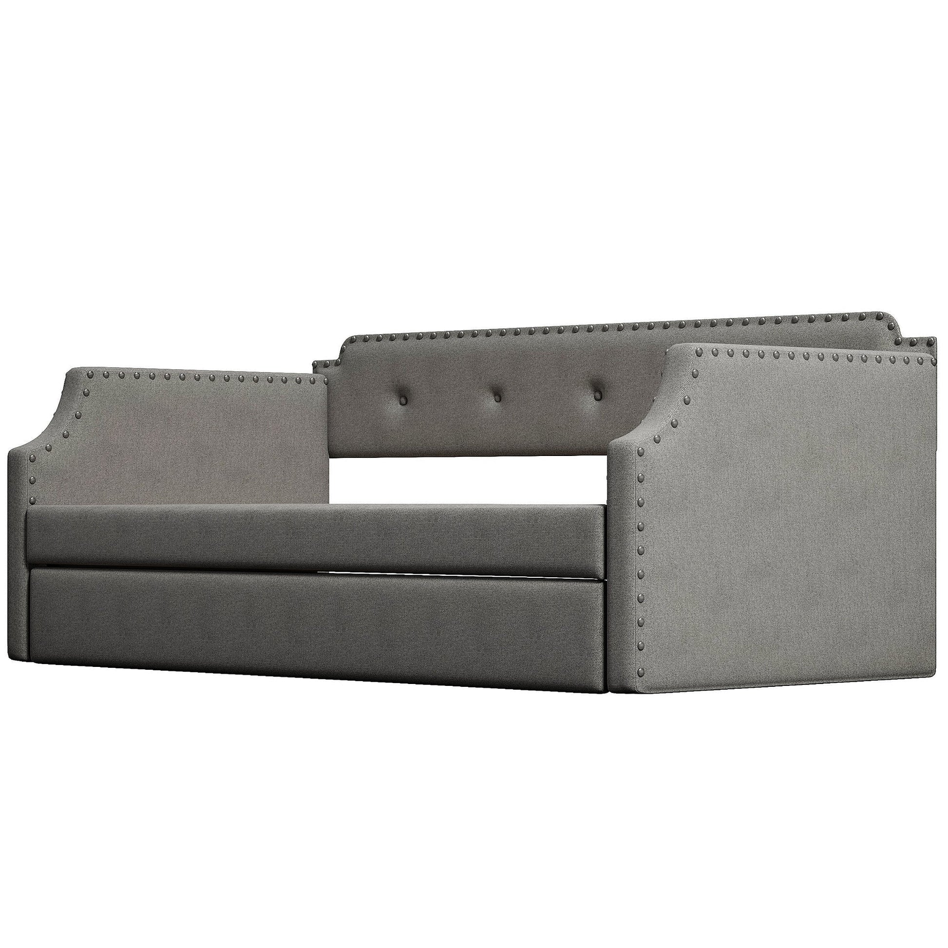 Upholstered Daybed with Trundle, Wood Slat Support,Upholstered Frame Sofa Bed   Twin Gray - Korvel