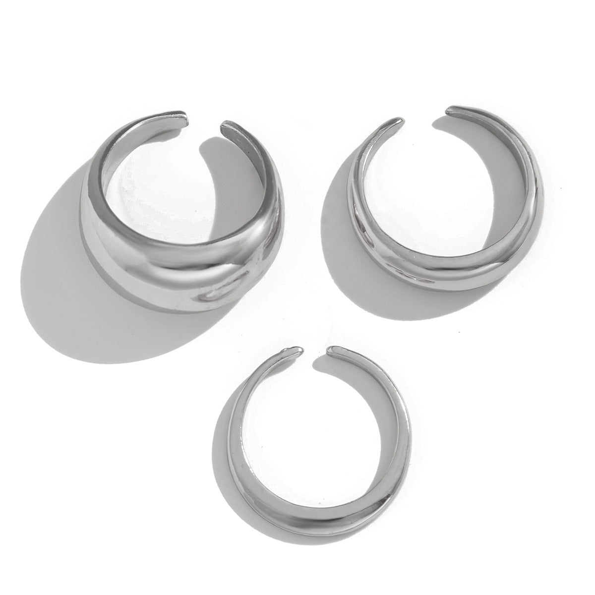 Fashion irregular alloy ring 3-piece set with smooth geometric opening ring set - Korvel