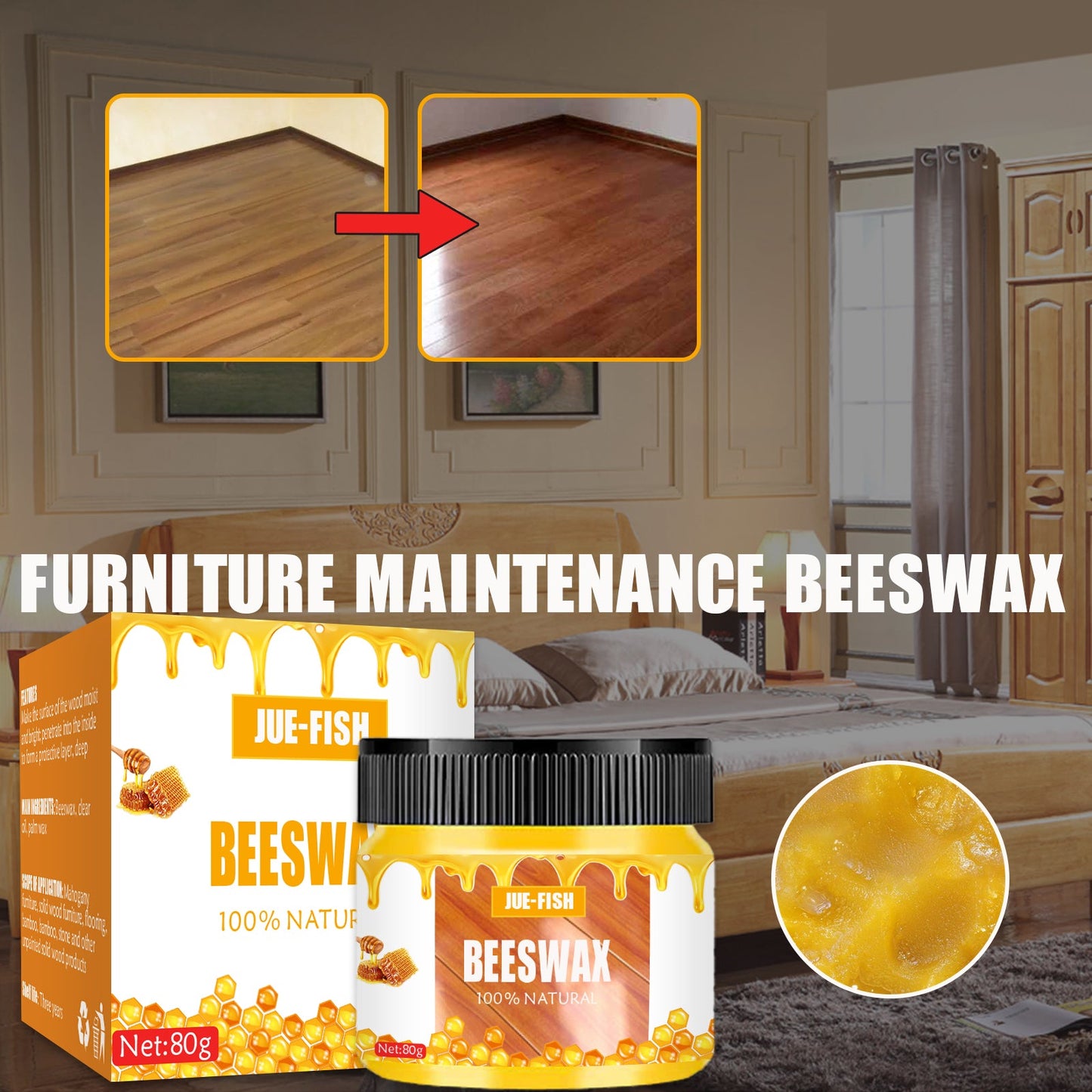 Beeswax, Wood Furniture Floor Brightening Wear Resistant Polishing Clean Scratches Refurbished Maintenance Care Wax - Korvel