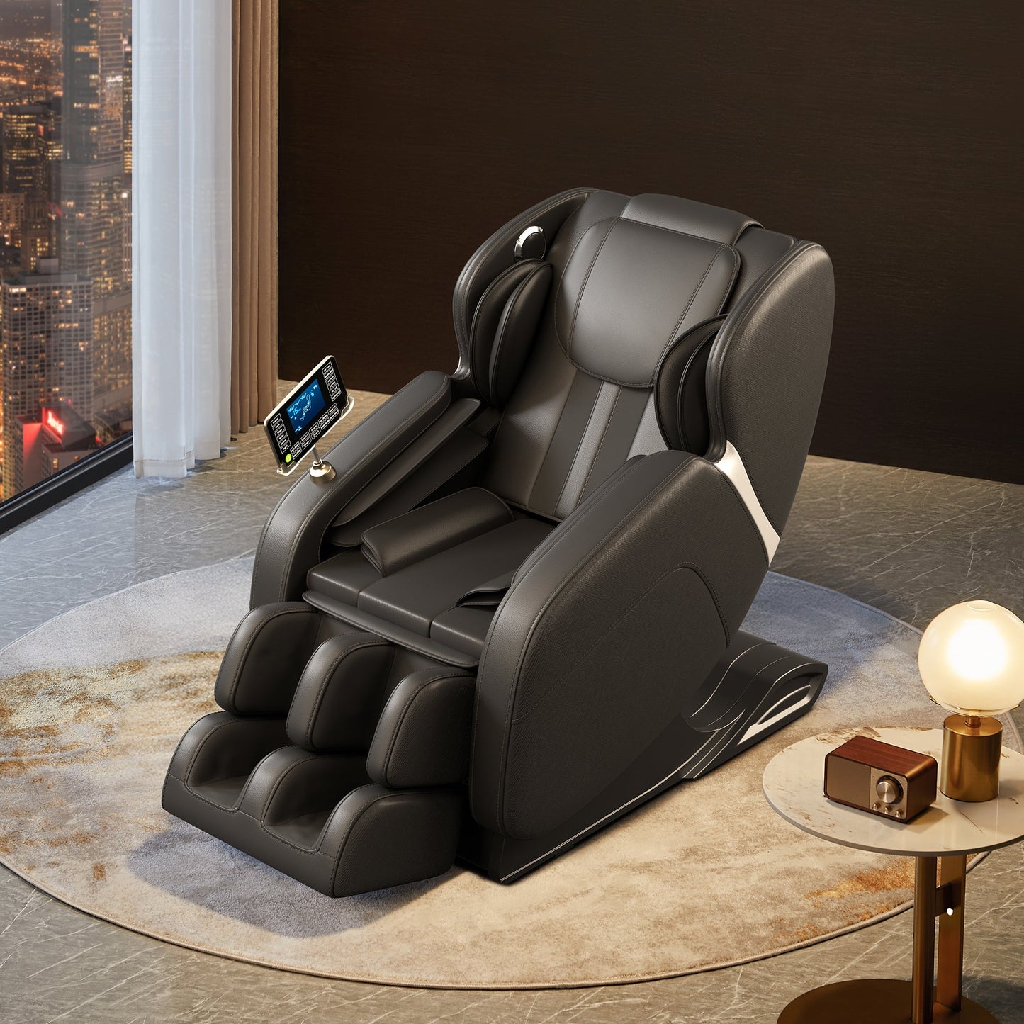 Full body deep tissue massage chair, foot massage, 8 fixed massage rollers, touch screen suitable for 5.1-5.75 feet high (black) - Korvel