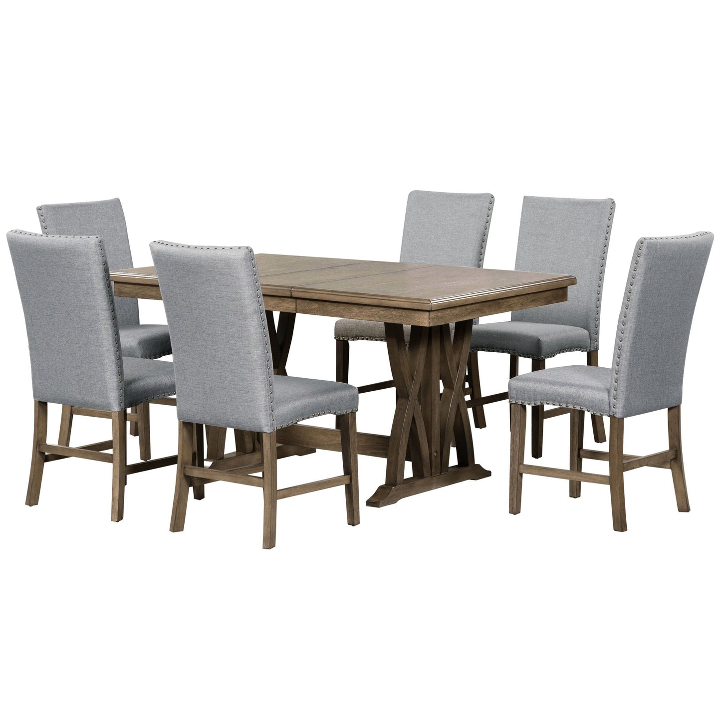 Ensemble de salle à manger TOPMAX en bois massif de style mid-century de 7 pièces