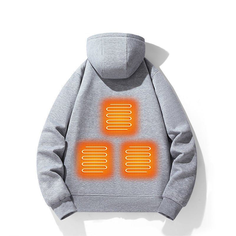 European and American zipper cardigan heating hoodie intelligent hooded five zone heating jacket outdoor warm electric clothing for men - Korvel