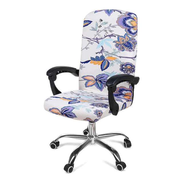 Stretch Printed Computer Office Chair Covers Soft Fit Universal Desk Rotating Slipcovers Removable Washable Anti-Dust Spandex - Korvel