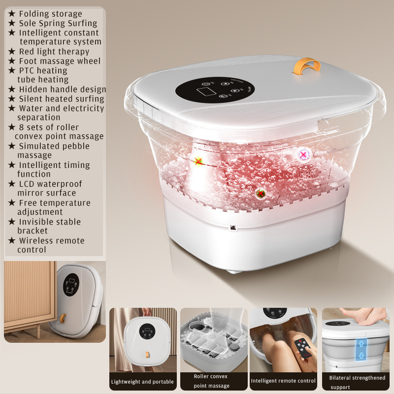 Folding Foot Bath Tub with Electric Massage Deep Foot Soaking Bucket Automatic Heating Foot Therapy Tub for Home - Korvel