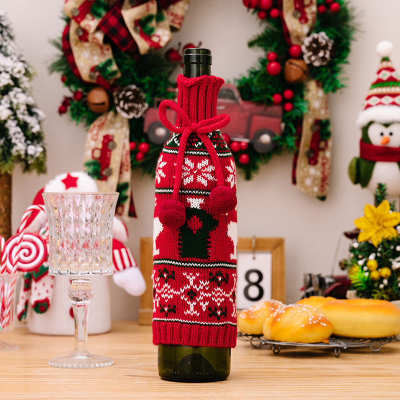 Housses de bouteille de vin tricotées festives et décorations de vacances