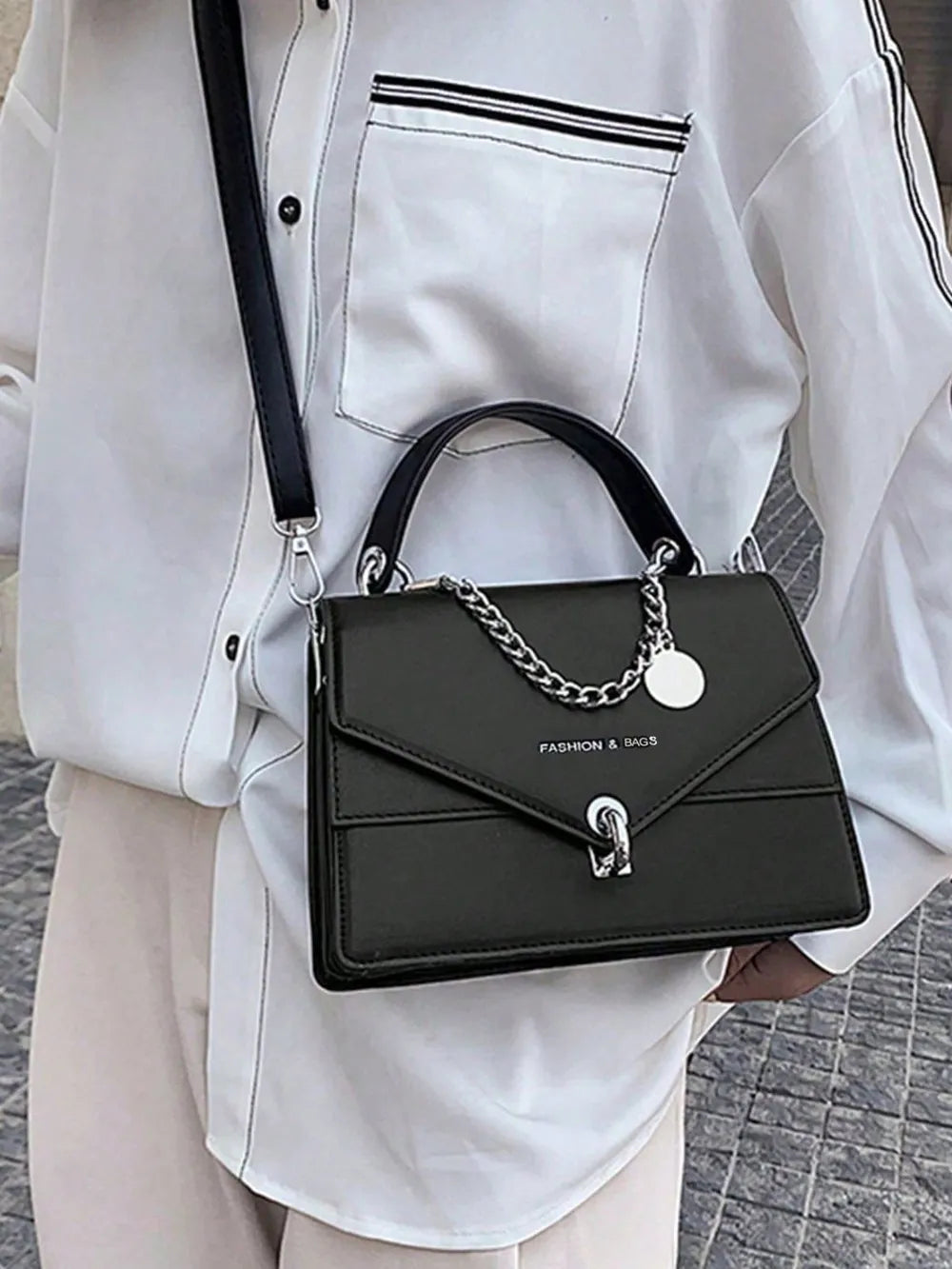 Chain PU Leather Detachable Shoulder Strap Handbag - Korvel