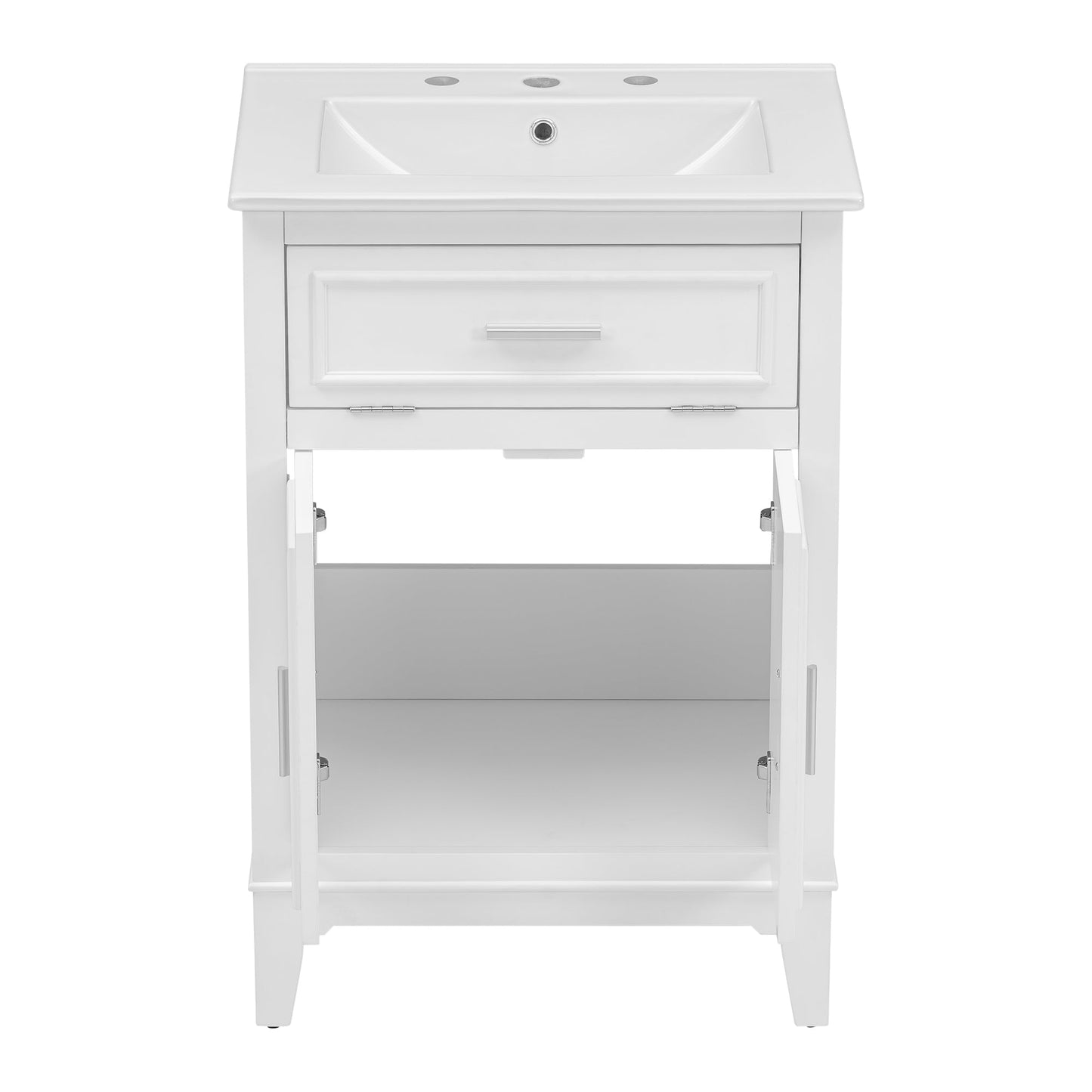 24" Bathroom Vanity with Sink, Bathroom Vanity Cabinet with One Flip Drawer and Doors, Solid Wood and MDF, White - Korvel