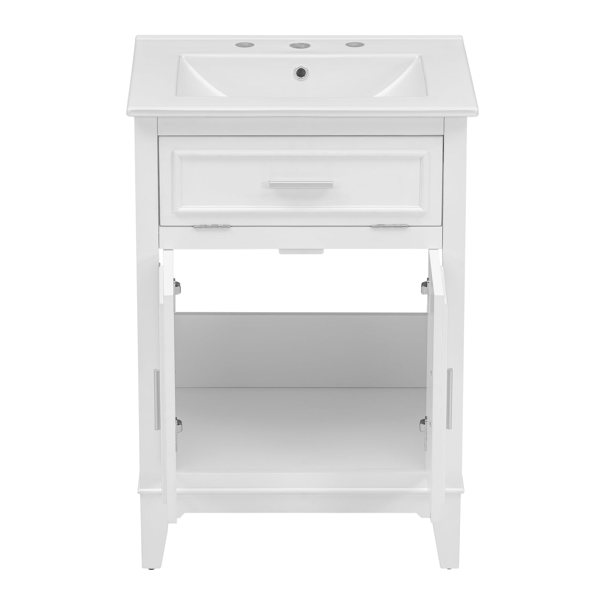 24" Bathroom Vanity with Sink, Bathroom Vanity Cabinet with One Flip Drawer and Doors, Solid Wood and MDF, White - Korvel