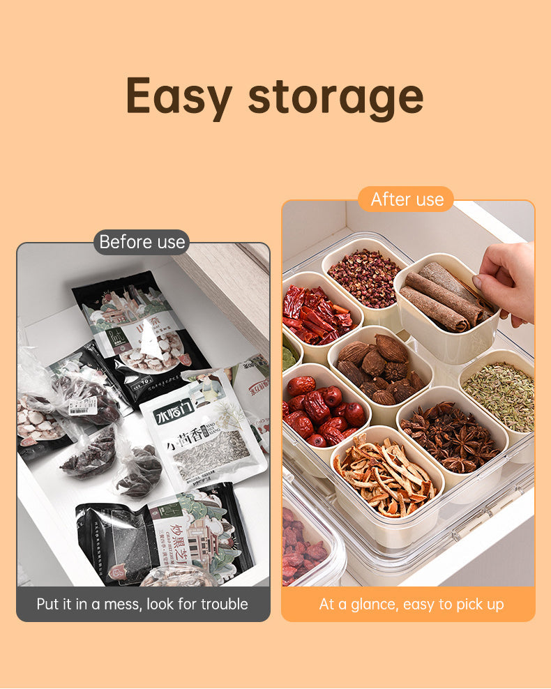 Design Sealed Snackle Storage Box With 9pcs Divider Plastic Divided Veggie Tray With Lid And Handle - Korvel