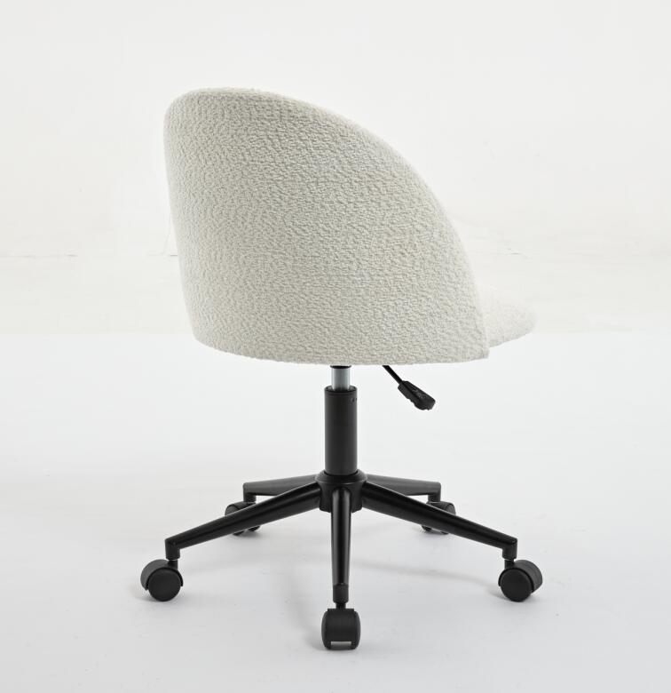 Velvet fabric office chair, mid back adjustable rotating computer chair, black legs, cushioned office chair with wheels ，White - Korvel