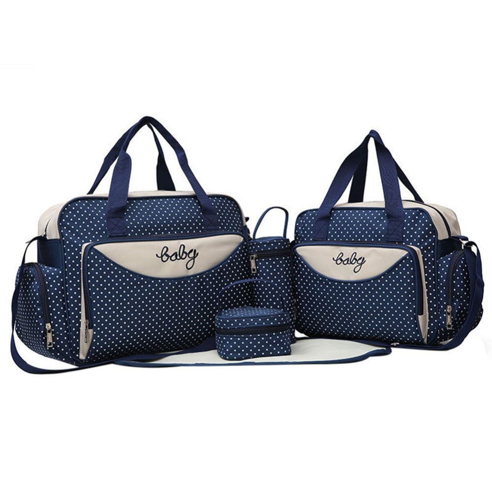 5pcs/Set Mother Mummy Diaper Bag Set Maternity Suit Large Handbag Nappy Diaper Bag Stroller Food Bag Baby Bottle Holder Bag Sets - Korvel