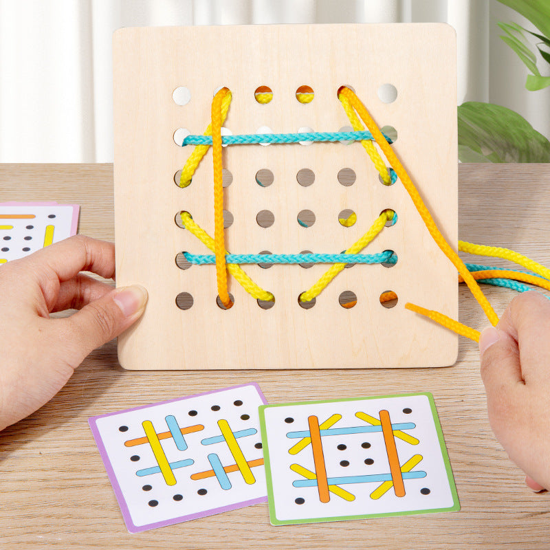 Montessori Early Education Children's Double Battle Pattern Rope Wearing Game Exercise Baby's Hand Eye Coordination Toy - Korvel