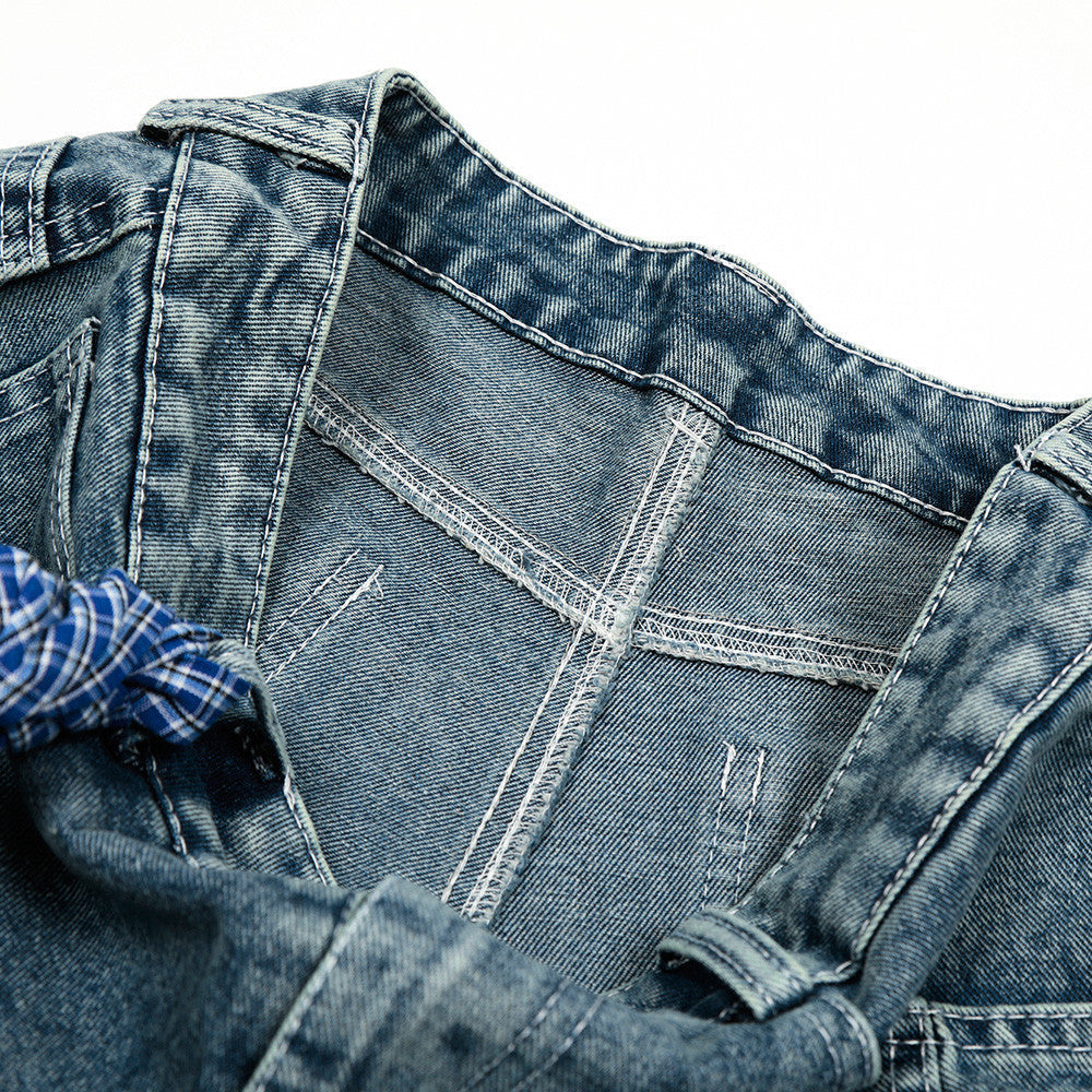 Punk Washed Distressed Denim Shorts for Men