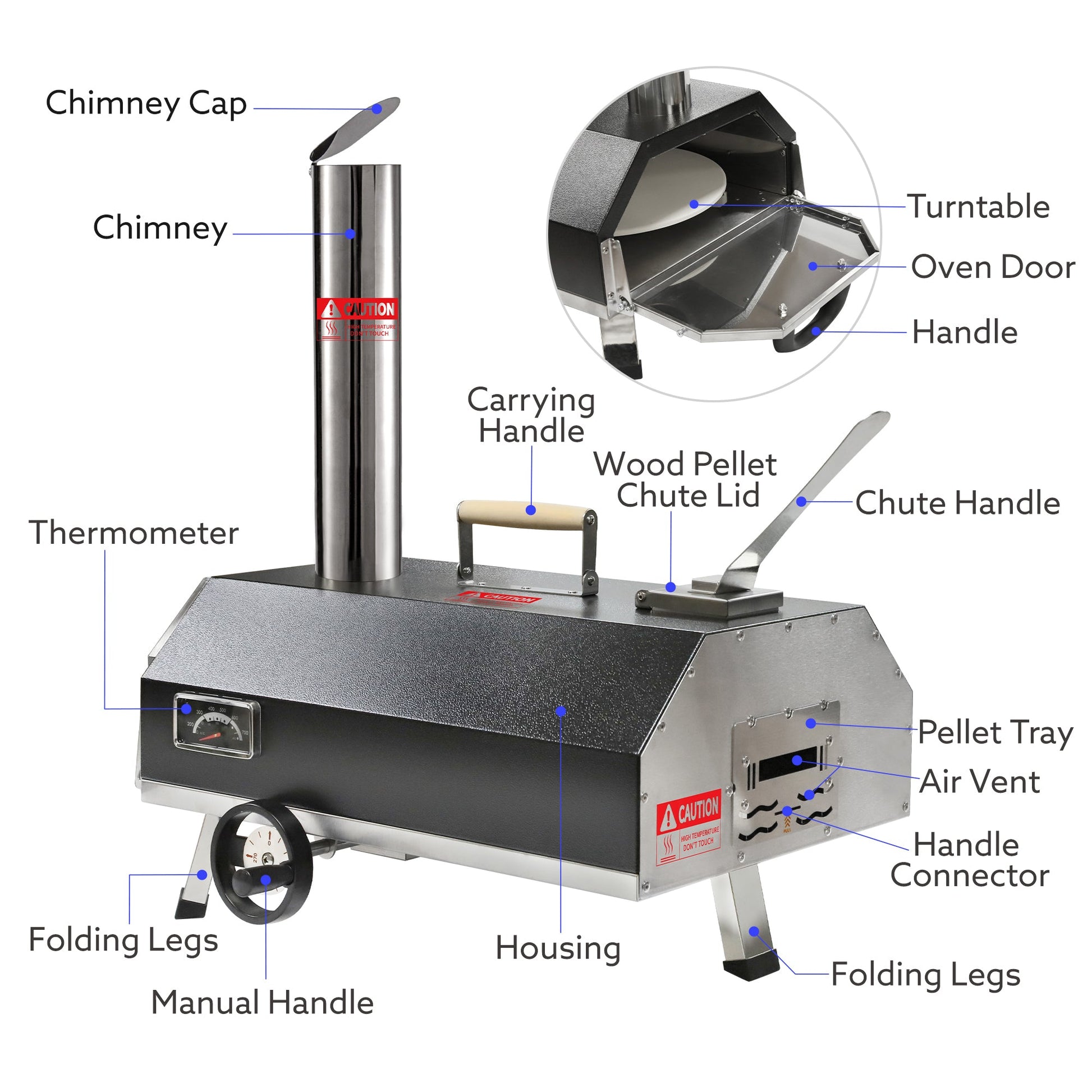 Semi-Automatic Black 12 Outdoor Pizza Oven Portable Wood Fired Pizza Oven Outdoor - Korvel
