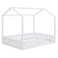 Full Size Wood House Bed with Fence and Detachable Storage Shelves, White - Korvel