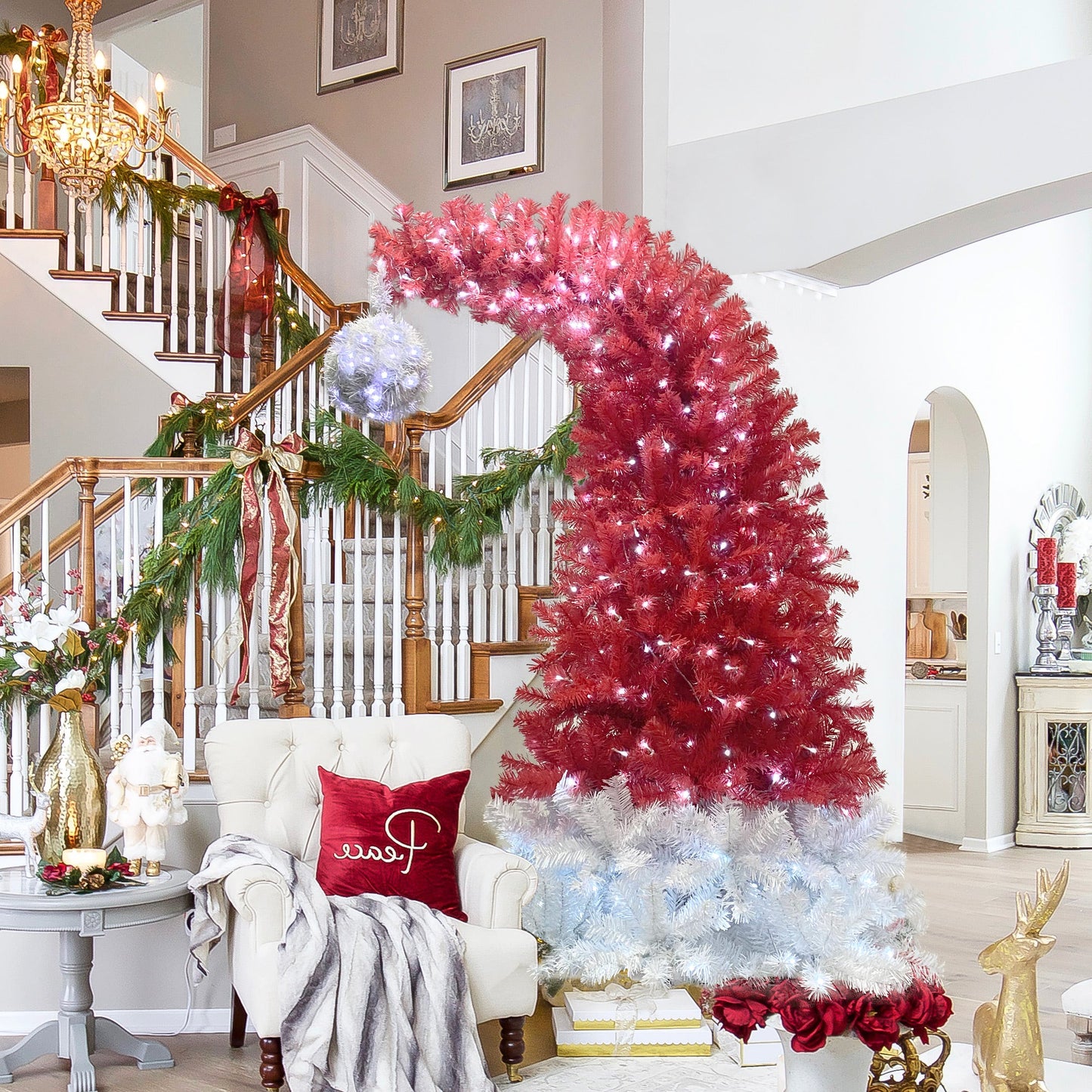 6FT Curved Top Artificial Fir Christmas Tree with LED Lights