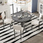 TREXM Five Piece Retro Round Dining Table Set with Curved Brackets and 4 Restaurant Cushioned Chairs (Dark Gray) - Korvel
