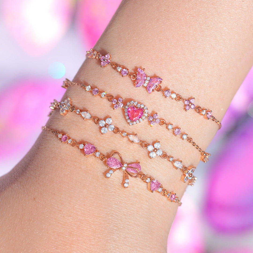 Ins Style Cute Sweet Bracelet Love Zircon Butterfly Festival Bracelet Women's Valentine's Day Gift Jewelry - Korvel