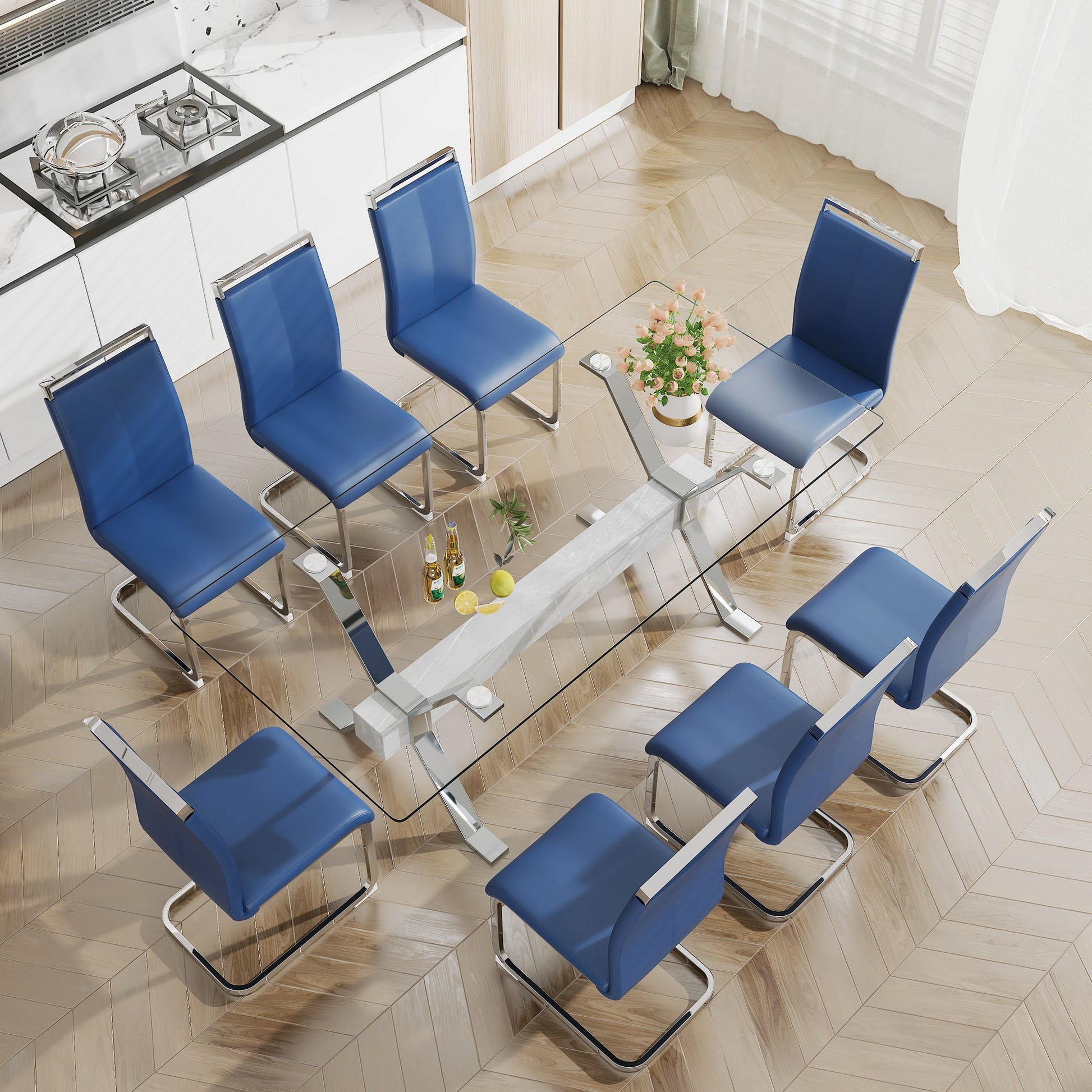Dining table Modern tempered glass dining table 79 ''x39''x30 '' 1105 - Korvel