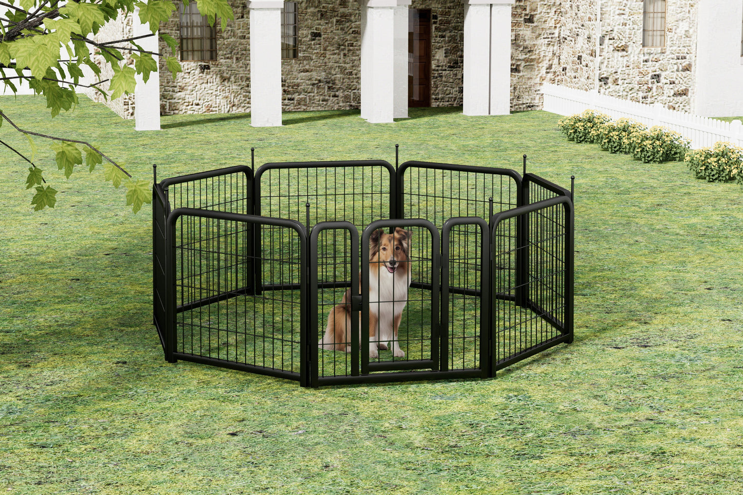 Outdoor dog fence, 8-piece board dog fence. 31 inch portable pet sports fence. Black, 26.3 inches wide x 31.5 inches high. - Korvel
