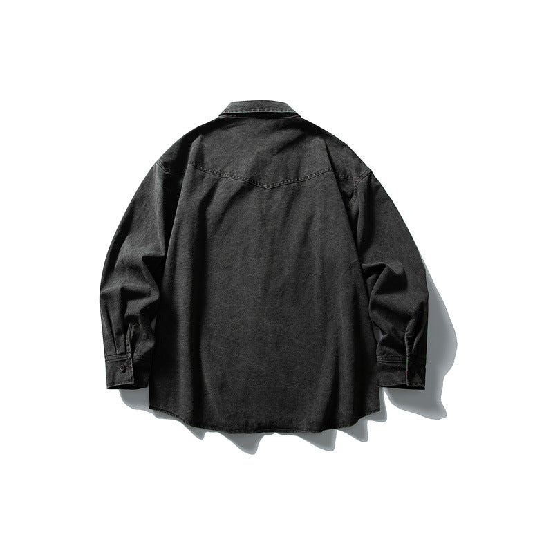 Used washed casual loose long sleeved shirt jacket men's workwear shirt - Korvel