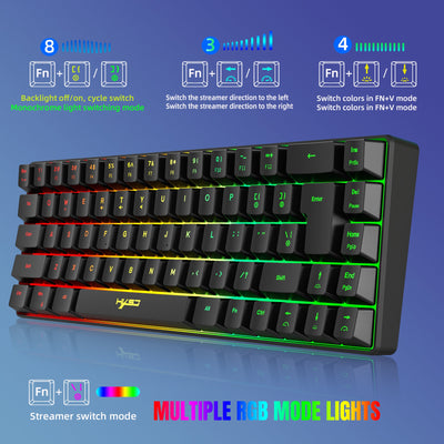 60% Mini 68 Key Mechanical Texture Film Gaming Keyboard ABS Material RGB Backlit Mini Portable Keyboard - Korvel
