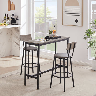 Stylish Grey Bar Table Set with Soft PU Seats and Backrests