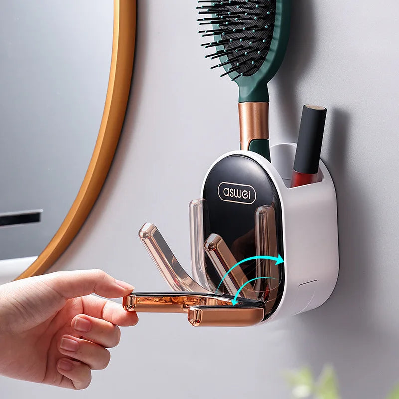 Wall Mounted Hair Dryer Holder Foldable Bathroom Wall Organizer Storage Holder Home Hair Brush Storage Bracket Hair Dryer Rack - Korvel
