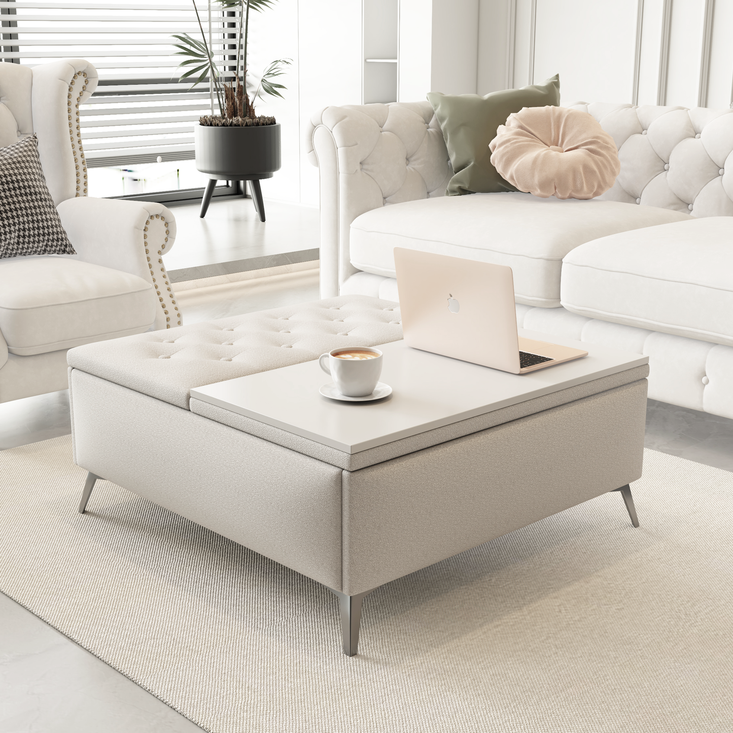 35 inch Wide Square storage benches Coffee Table with Lift Top Oversized Storage Ottoman in Upholstered for Living Room - Korvel