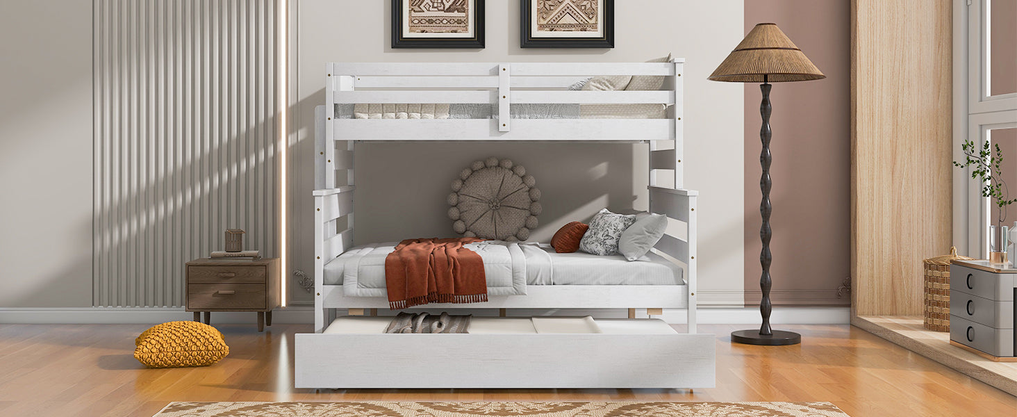 Wood Twin over Full Bunk Bed with Twin Size Trundle  White - Korvel